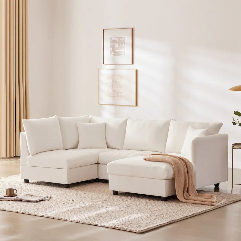 L-Shaped Modular Sectional Sofa, Upholstered Deep Seat Cloud Couch