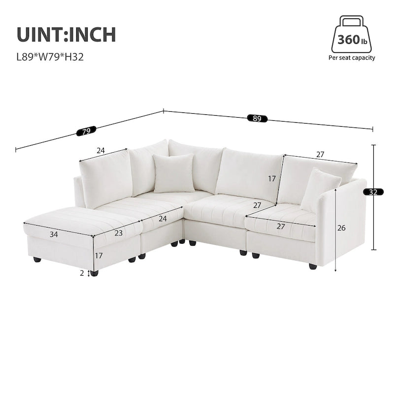 L-Shaped Modular Sectional Sofa, Upholstered Deep Seat Cloud Couch
