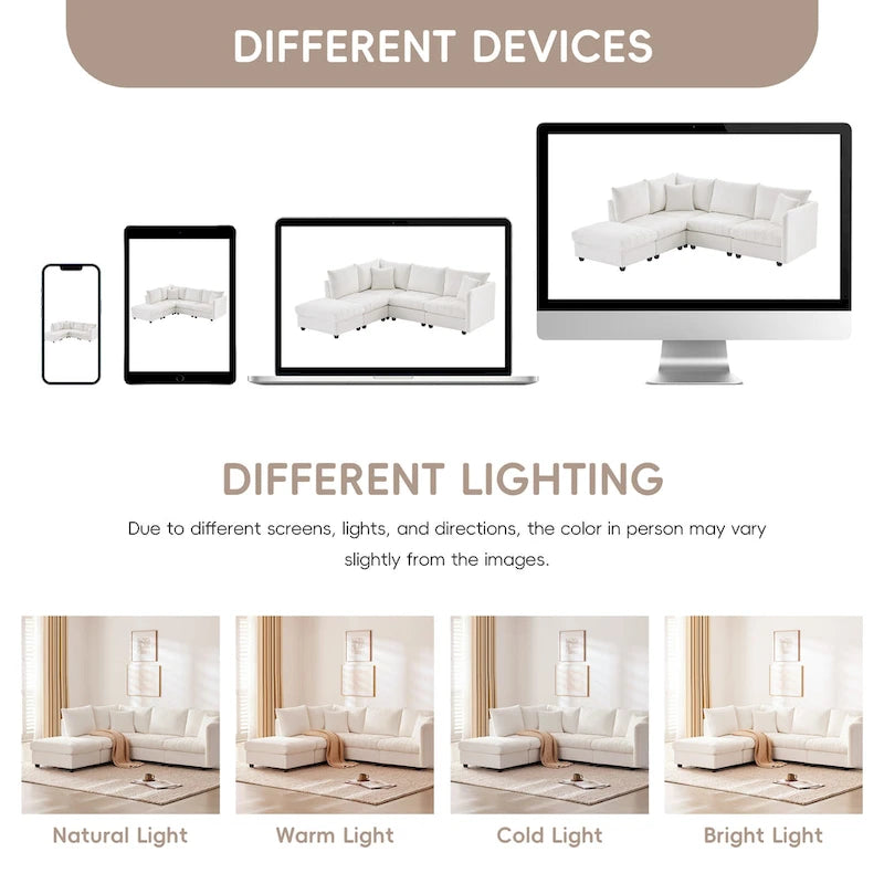 L-Shaped Modular Sectional Sofa, Upholstered Deep Seat Cloud Couch