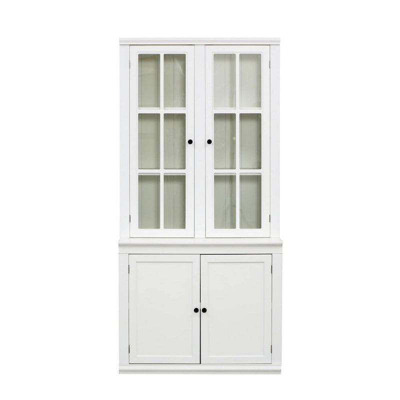 75.25 Tall Display Cabinet with Double Glass Doors, Traditional Style China Cabinet Hutch Cabinet