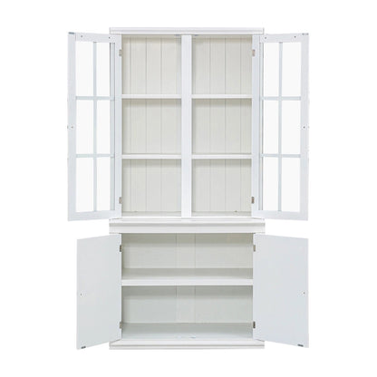75.25 Tall Display Cabinet with Double Glass Doors, Traditional Style China Cabinet Hutch Cabinet