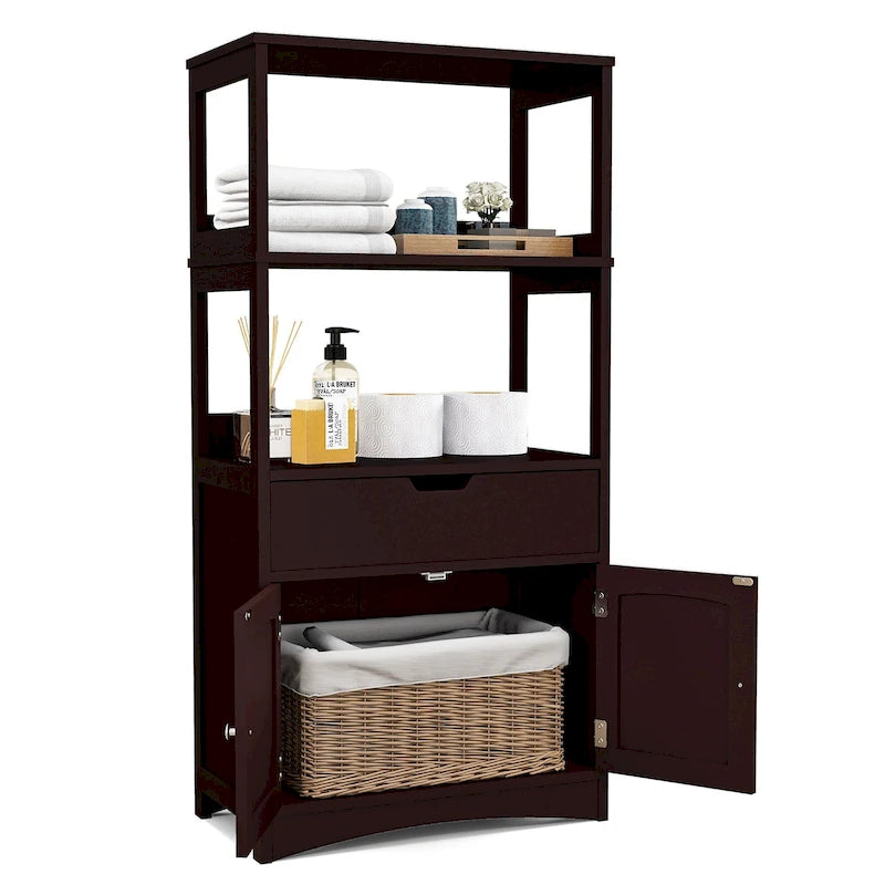 Gymax Bathroom Storage Cabinet w/Drawer Shelf Cupboard Floor Cabinet - See Details