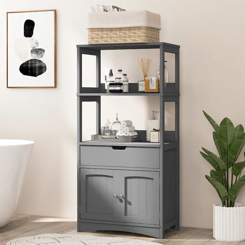 Gymax Bathroom Storage Cabinet w/Drawer Shelf Cupboard Floor Cabinet - See Details