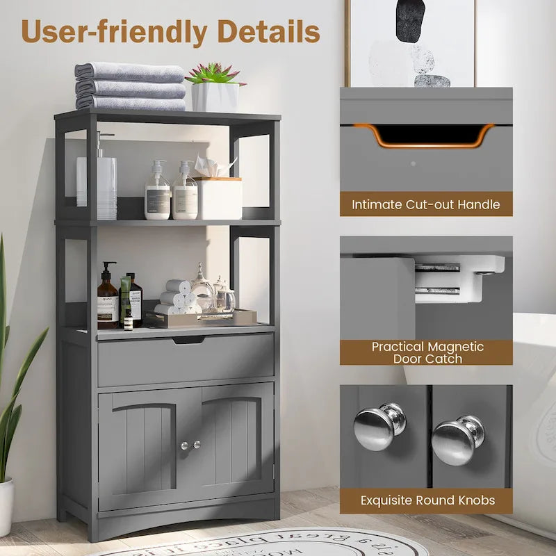 Gymax Bathroom Storage Cabinet w/Drawer Shelf Cupboard Floor Cabinet - See Details