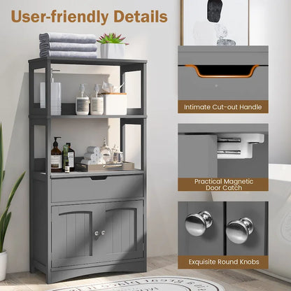 Gymax Bathroom Storage Cabinet w/Drawer Shelf Cupboard Floor Cabinet - See Details