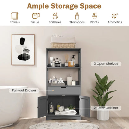 Gymax Bathroom Storage Cabinet w/Drawer Shelf Cupboard Floor Cabinet - See Details