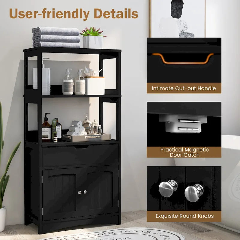 Gymax Bathroom Storage Cabinet w/Drawer Shelf Cupboard Floor Cabinet - See Details