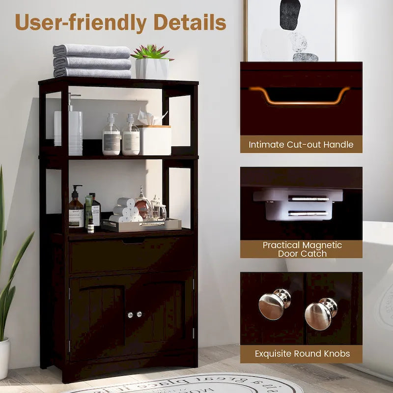 Gymax Bathroom Storage Cabinet w/Drawer Shelf Cupboard Floor Cabinet - See Details