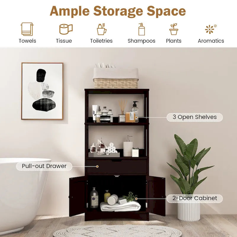 Gymax Bathroom Storage Cabinet w/Drawer Shelf Cupboard Floor Cabinet - See Details