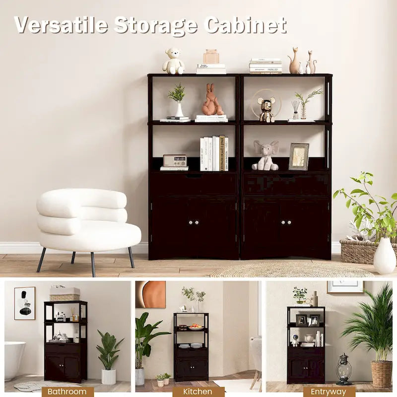 Gymax Bathroom Storage Cabinet w/Drawer Shelf Cupboard Floor Cabinet - See Details