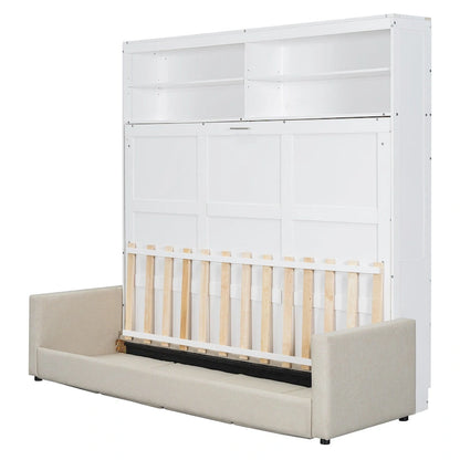 Queen Size Convertible Murphy Bed And Sofa - Space-Saving 2-in-1 Design with Integrated Storage, Dual-Piston Mechanism