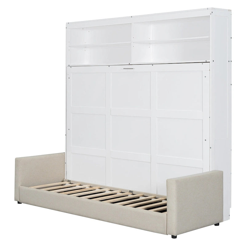 Queen Size Convertible Murphy Bed And Sofa - Space-Saving 2-in-1 Design with Integrated Storage, Dual-Piston Mechanism