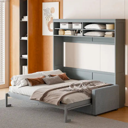 Queen Size Convertible Murphy Bed And Sofa - Space-Saving 2-in-1 Design with Integrated Storage, Dual-Piston Mechanism