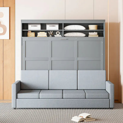 Queen Size Convertible Murphy Bed And Sofa - Space-Saving 2-in-1 Design with Integrated Storage, Dual-Piston Mechanism