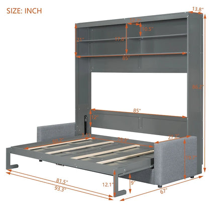 Queen Size Convertible Murphy Bed And Sofa - Space-Saving 2-in-1 Design with Integrated Storage, Dual-Piston Mechanism