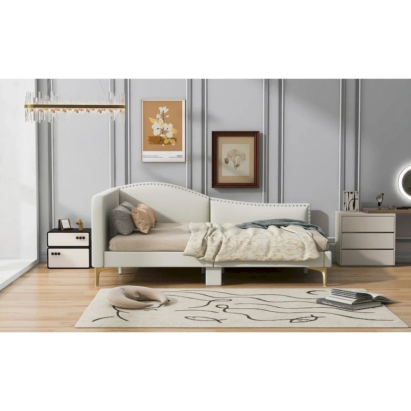 Modern Upholstered Daybed with Armrest and Headrest