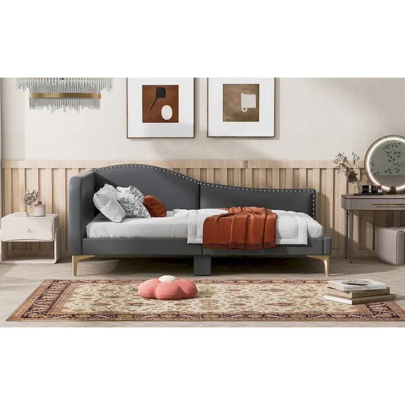 Modern Upholstered Daybed with Armrest and Headrest