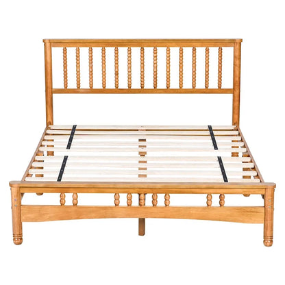 Oak Elegant Style Queen Size Wooden Platform Bed with Headboard for Bedroom