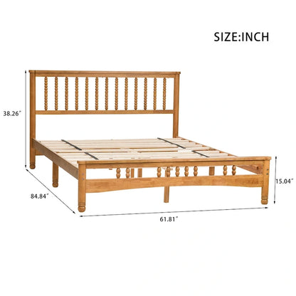 Oak Elegant Style Queen Size Wooden Platform Bed with Headboard for Bedroom