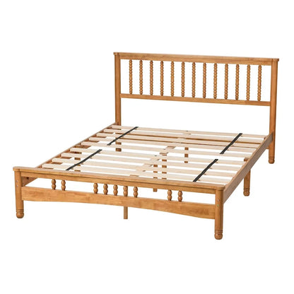 Oak Elegant Style Queen Size Wooden Platform Bed with Headboard for Bedroom