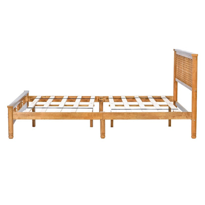 Oak Elegant Style Queen Size Wooden Platform Bed with Headboard for Bedroom