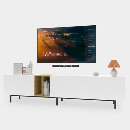 White 77 TV Console with Big Storage &amp; Built-in Socket for TVs Up to 70