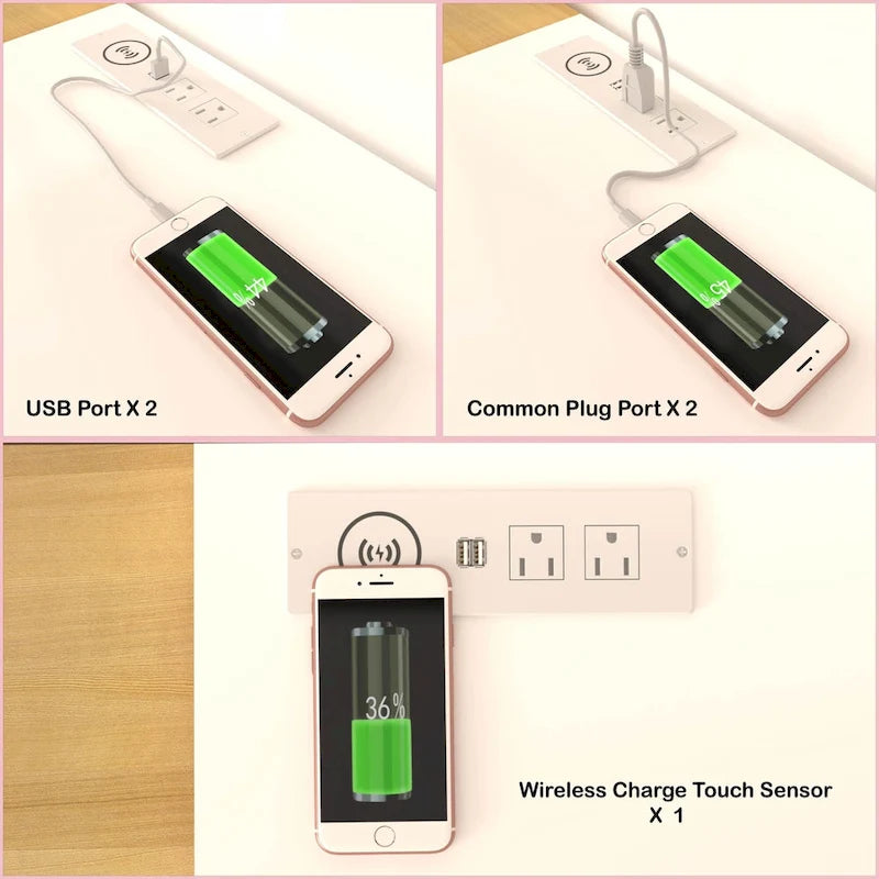 White 77 TV Console with Big Storage &amp; Built-in Socket for TVs Up to 70