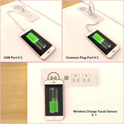 White 77 TV Console with Big Storage &amp; Built-in Socket for TVs Up to 70