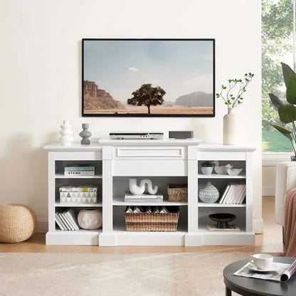White 66 TV Stand with Large Cabinet &amp; Adjustable Shelves for TVs Up to 65