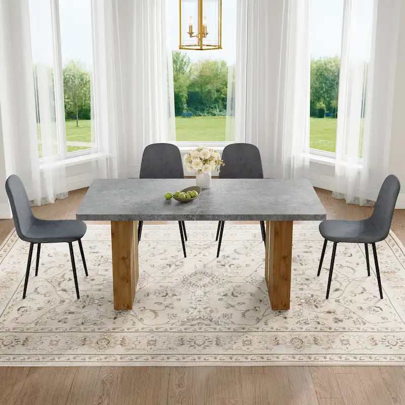 Modern Dining Set with Rectangular Table &amp; Round Corner Chairs