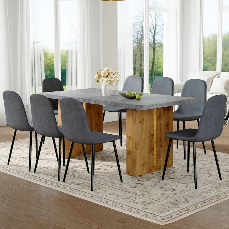 Modern Dining Set with Rectangular Table & Round Corner Chairs