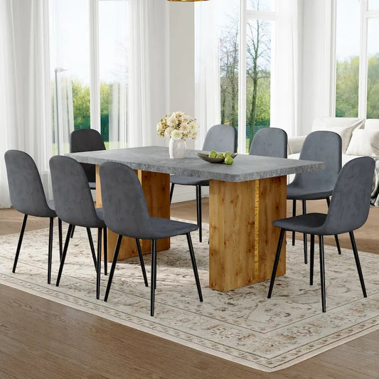 Modern Dining Set with Rectangular Table & Round Corner Chairs