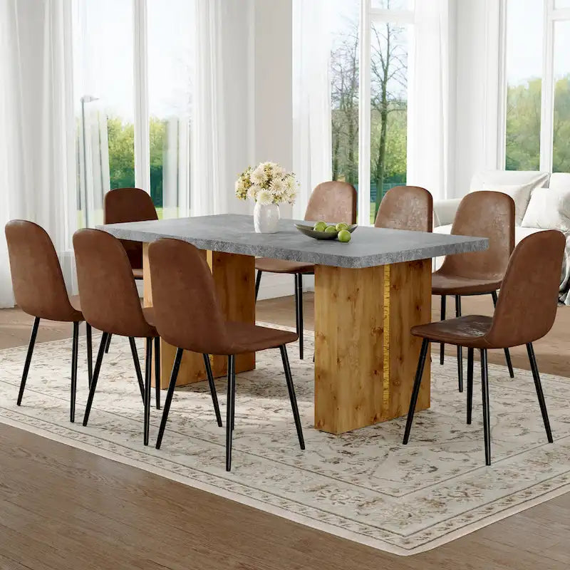 Modern Dining Set with Rectangular Table &amp; Round Corner Chairs