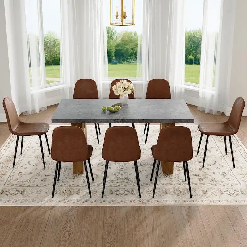 Modern Dining Set with Rectangular Table &amp; Round Corner Chairs