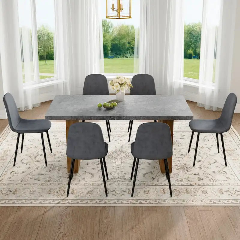 Modern Dining Set with Rectangular Table &amp; Round Corner Chairs