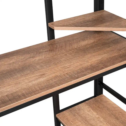 Black Full Size Metal Loft Bed with Long Desk and Shelves for Kids, Boys and Girls