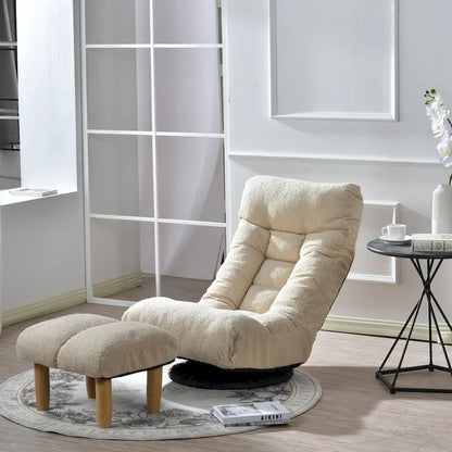 Upholstered Armless Recliner Set with Ottoman and Adjustable Headrest