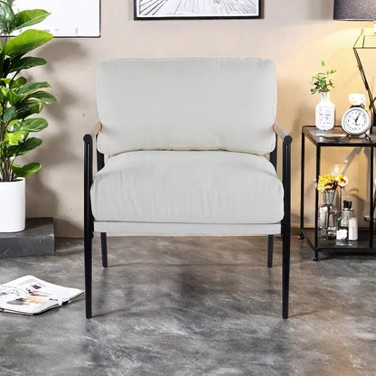 Polyester Accent Chair with Metal Frame &amp; Wooden Armrests