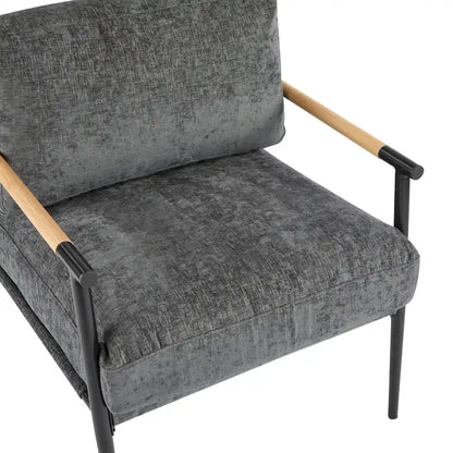 Polyester Accent Chair with Metal Frame &amp; Wooden Armrests