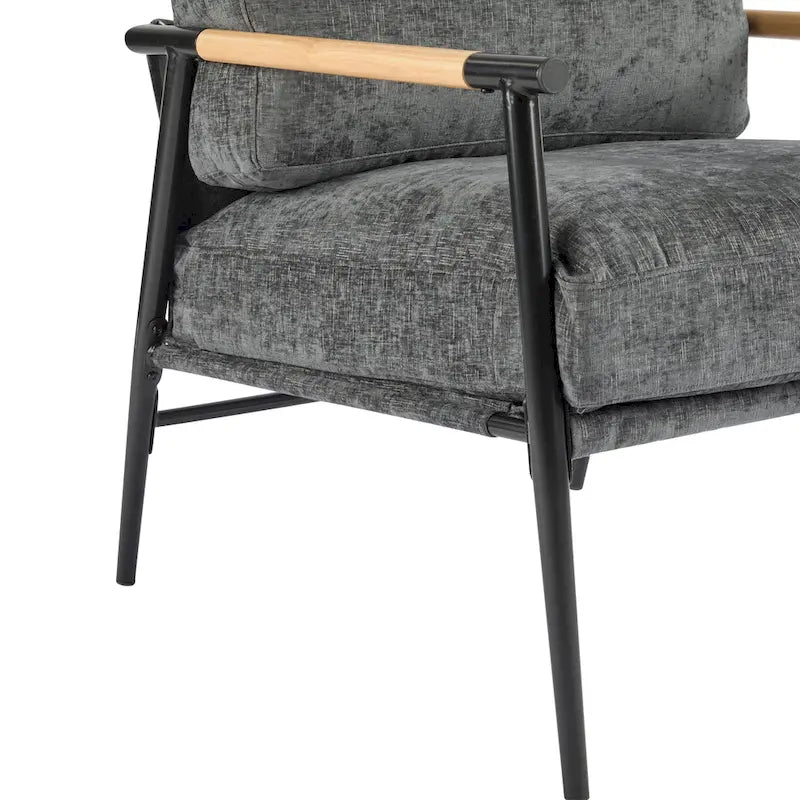 Polyester Accent Chair with Metal Frame &amp; Wooden Armrests