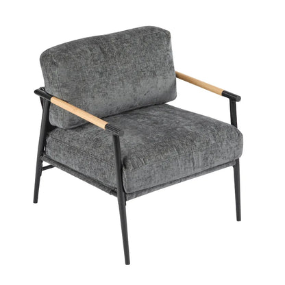 Polyester Accent Chair with Metal Frame &amp; Wooden Armrests