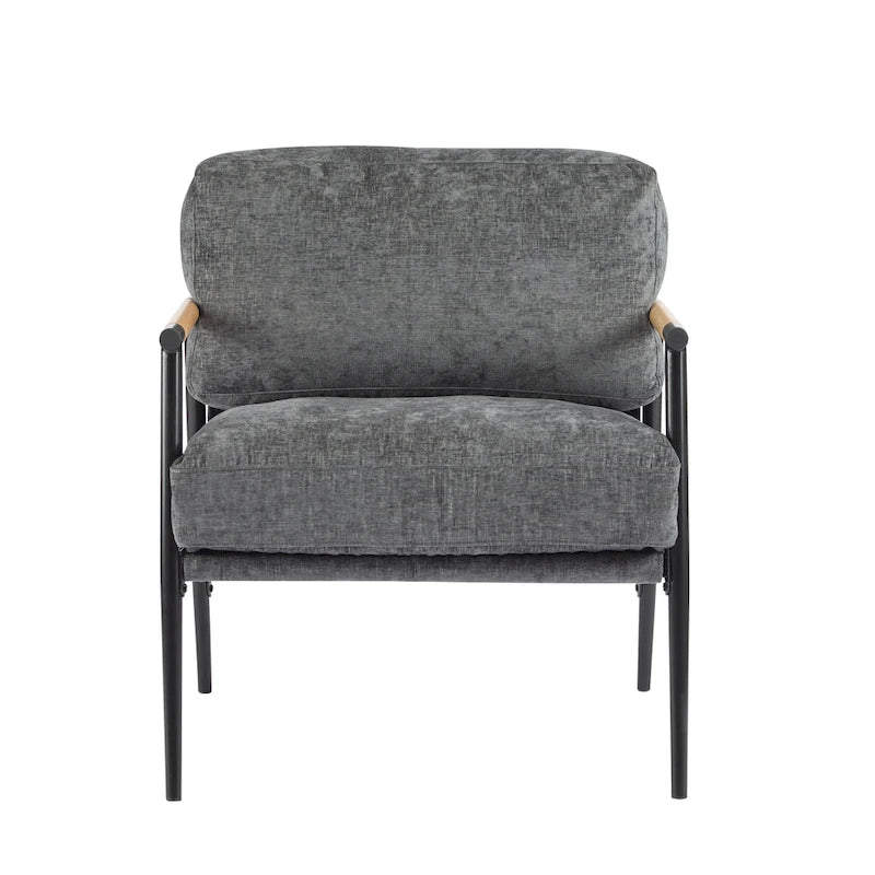 Polyester Accent Chair with Metal Frame &amp; Wooden Armrests