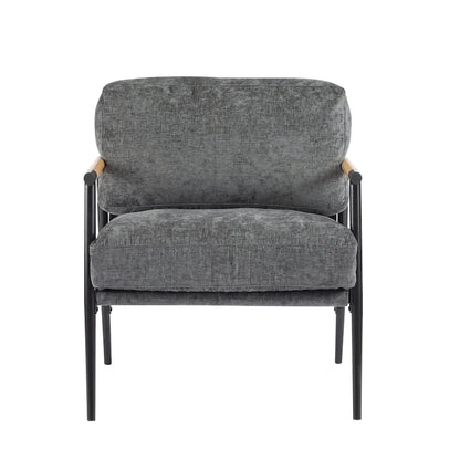 Polyester Accent Chair with Metal Frame &amp; Wooden Armrests