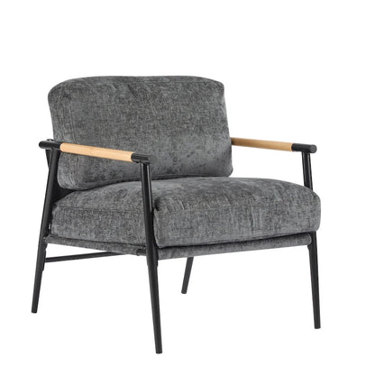 Polyester Accent Chair with Metal Frame &amp; Wooden Armrests