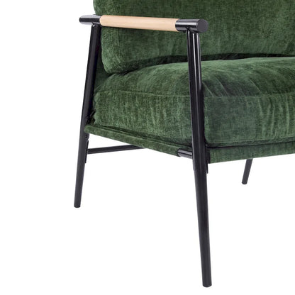 Polyester Accent Chair with Metal Frame &amp; Wooden Armrests