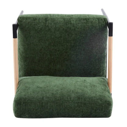 Polyester Accent Chair with Metal Frame &amp; Wooden Armrests