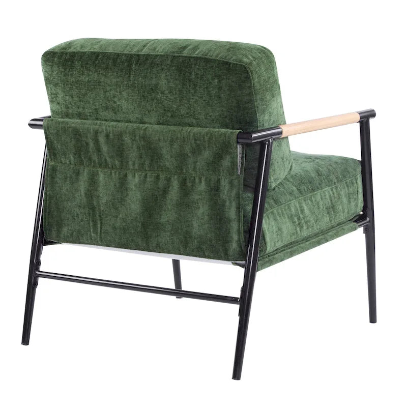 Polyester Accent Chair with Metal Frame &amp; Wooden Armrests