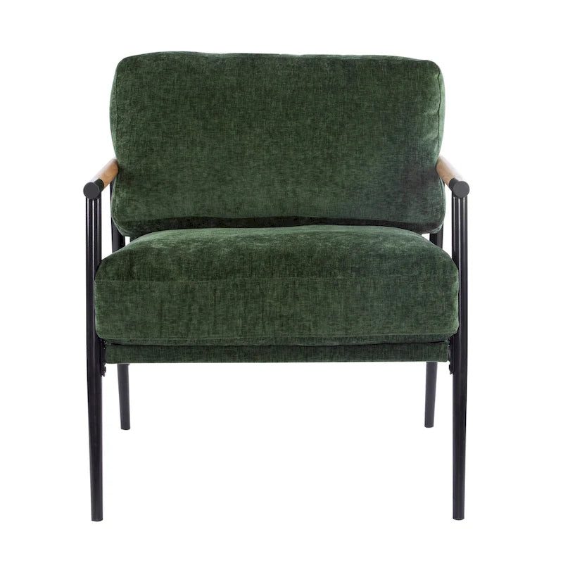 Polyester Accent Chair with Metal Frame &amp; Wooden Armrests