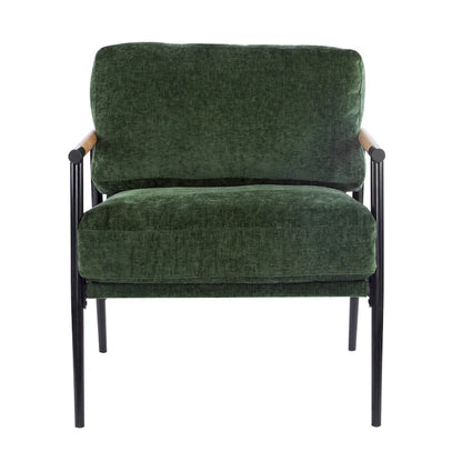 Polyester Accent Chair with Metal Frame &amp; Wooden Armrests