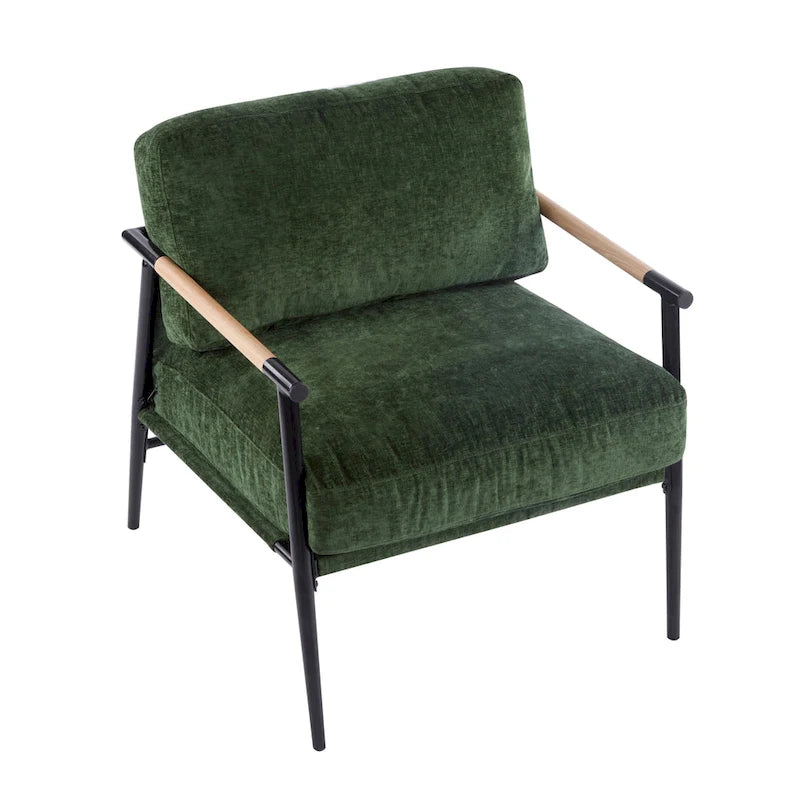 Polyester Accent Chair with Metal Frame &amp; Wooden Armrests